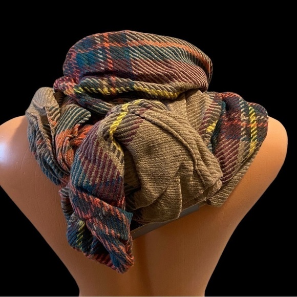NWT MODENA Airspun Woven Plaid Infinity Loop Scarf Camel Blue Orange Yellow - Picture 9 of 10
